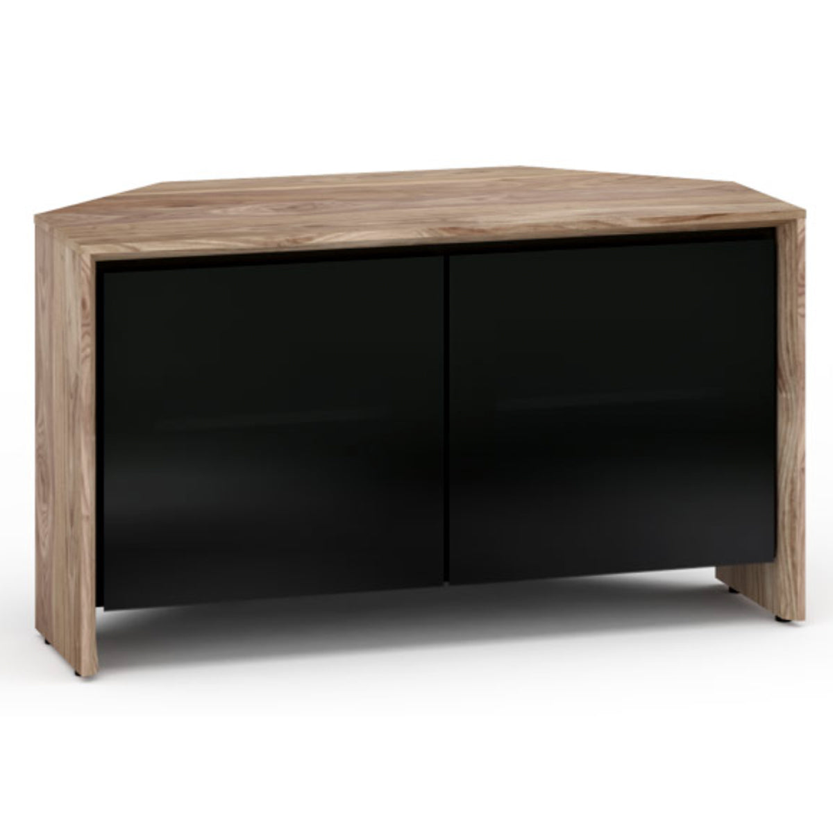 Salamander Designs Barcelona 221 Twin-Width AV Cabinet Corner in Natural Walnut & Black Glass