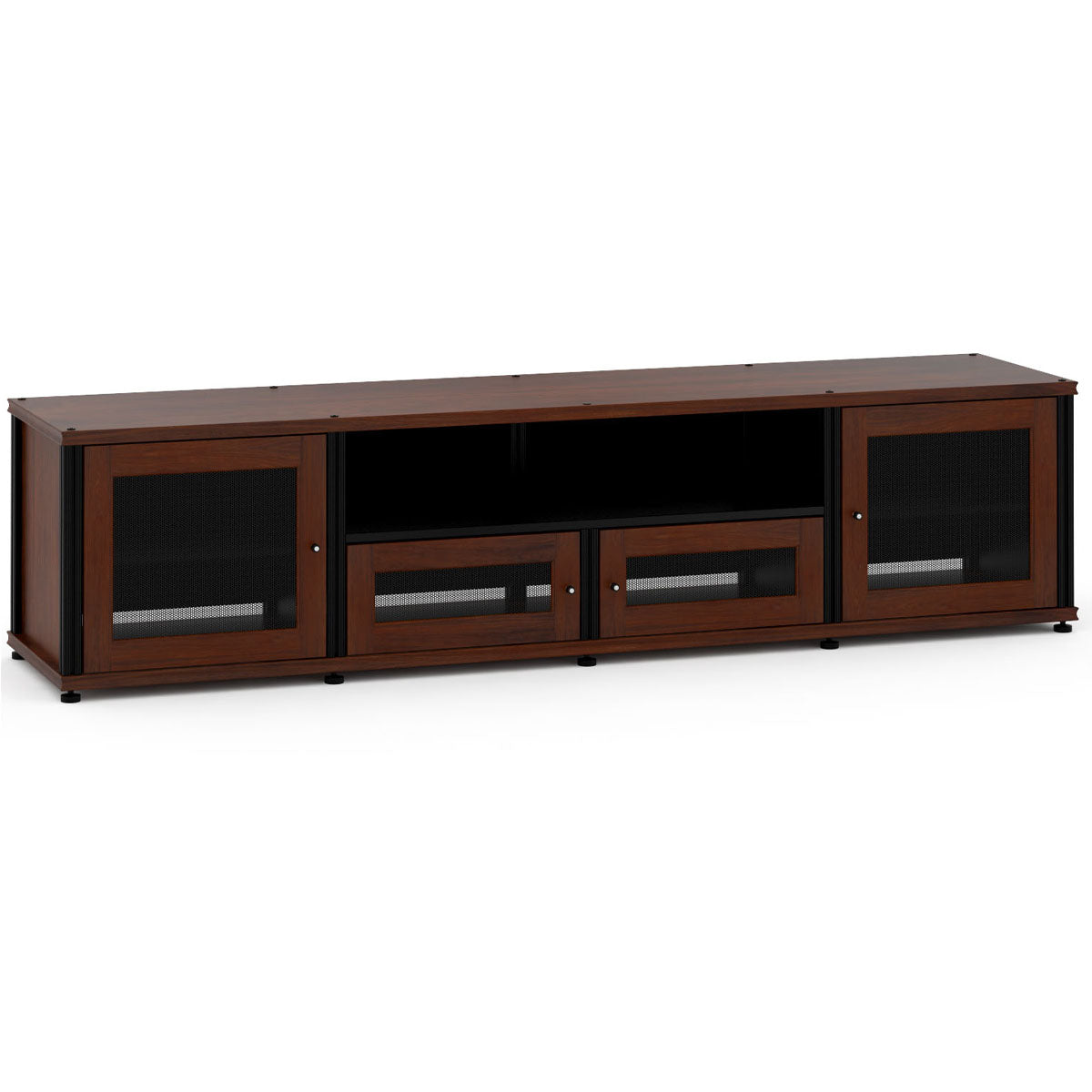 Salamander Designs Quad-Width Audio Video Cabinet in Walnut with Black Posts