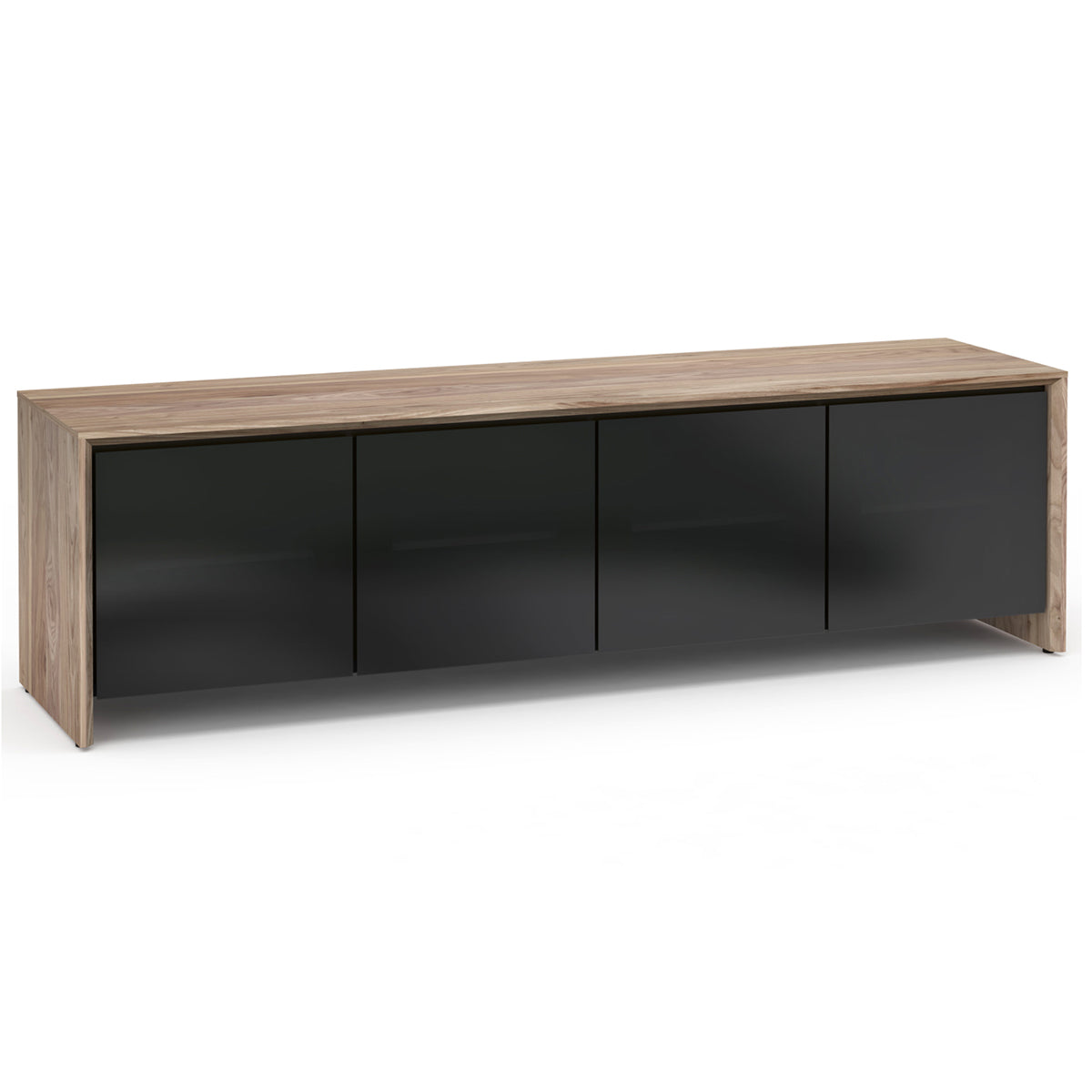 Salamander Designs Barcelona 245 Quad-Width AV Cabinet w/ Center Speaker Opening in Natural Walnut & Black Glass