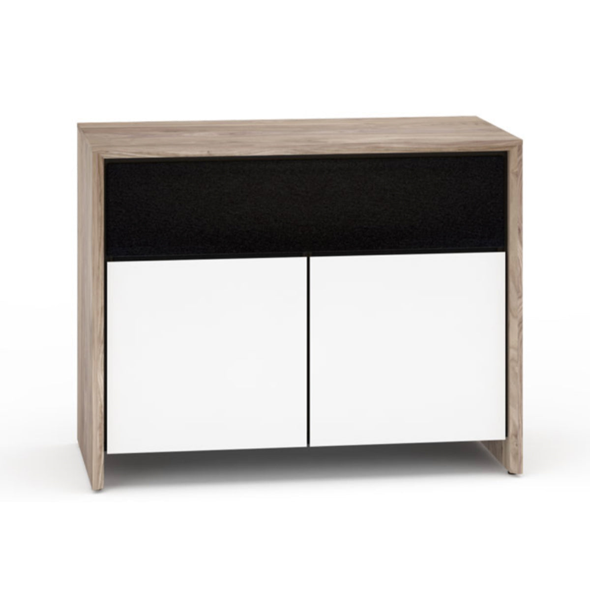 Salamander Designs Barcelona 329 Twin-Width AV Cabinet w/ Center Speaker Opening in Natural Walnut & Black Glass