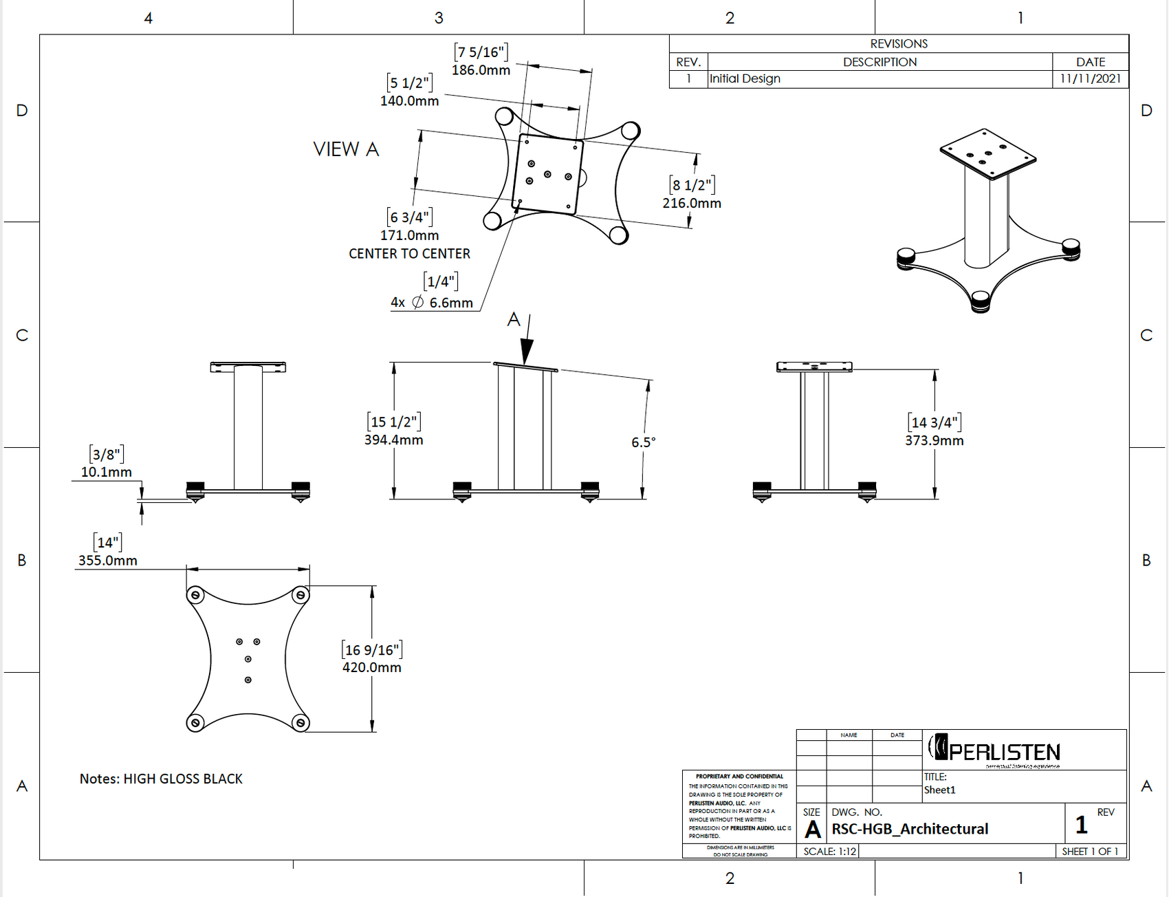 Perlisten RSC-HGB Center Speaker Stand for R Series - Single - Detail View 4