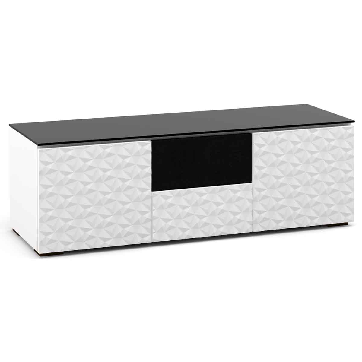 Salamander Designs Milan 236 Triple-Width AV Cabinet with Center Speaker Opening in White and Black Glass