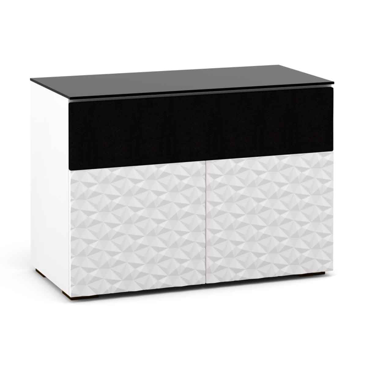 Salamander Designs Milan 329 Twin-Width AV Cabinet with Center Speaker Opening in White and Black Glass