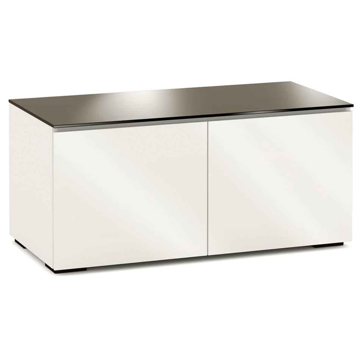 Salamander Designs Miami 221 Twin-Width AV Cabinet in Gloss White and Black Glass