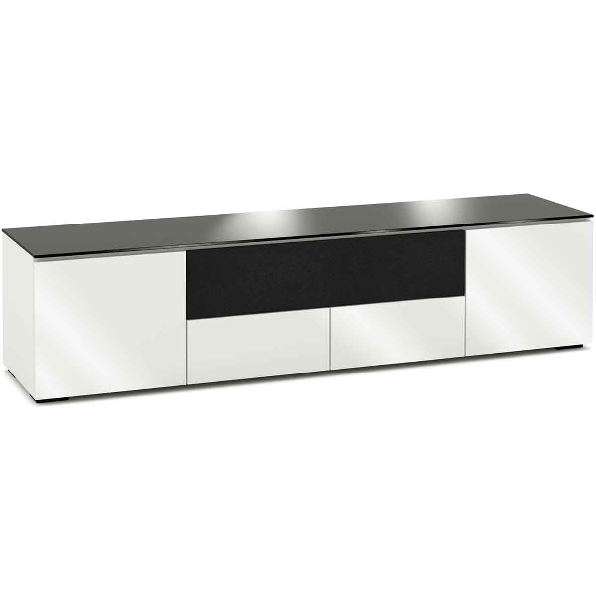 Salamander Designs Miami 245 Quad-Width AV Cabinet with Center Speaker Opening in Gloss White and Black Glass
