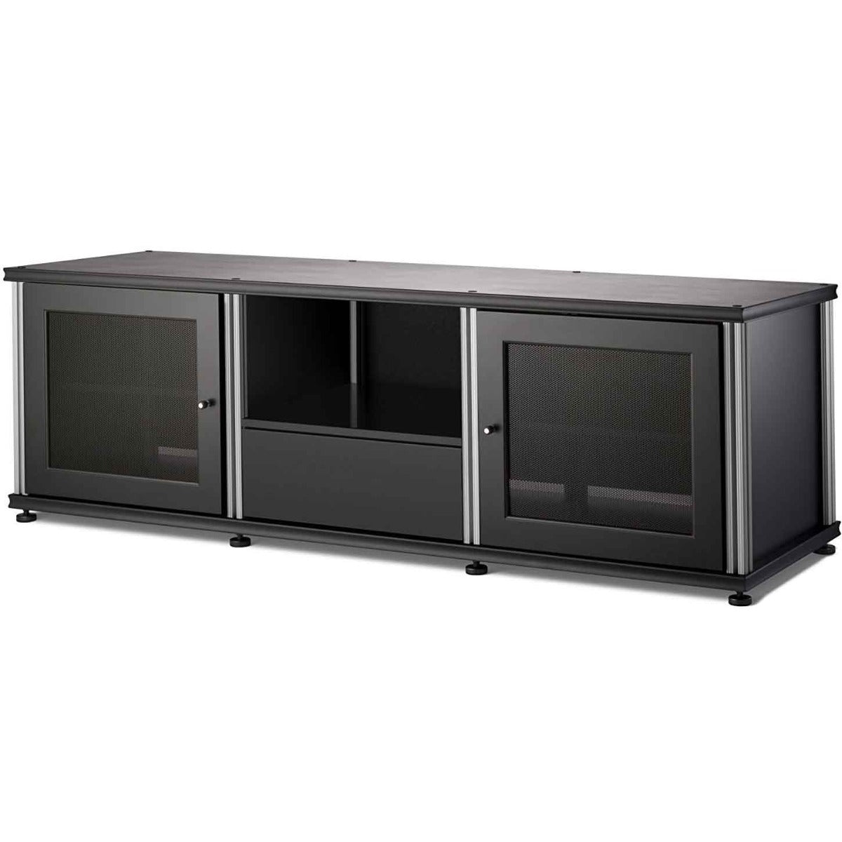 Salamander Designs Synergy Solution 236 Triple-Width AV Cabinet in Black with Aluminum Posts